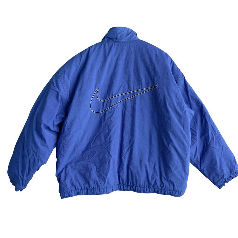 Vintage 90s Nike Reversible Puffer Zip Jacket Blue Black Men's L Swoosh Logo
